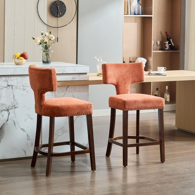 GDFStudio Erica Linen Upholstered 26.4" Bar Stools with Curved Back and Copper Nails(Set of 2)