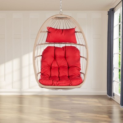 PAGED Swing Chair Outdoor, Outdoor Garden Rattan Egg Swing Chair Hanging Chair Wood for Living Room Balcony