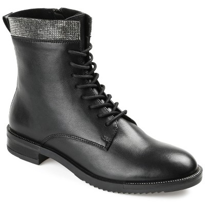 Journee Signature Women's Genuine Leather Natara Round Toe Stacked Combat Booties