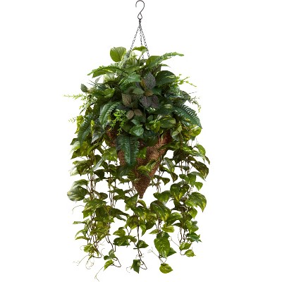 Nearly Natural Vining Mixed Greens with Cone Hanging Basket