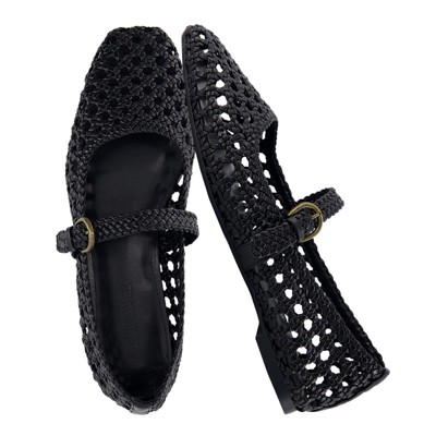 CUSHIONAIRE Weston Women’s Hand Woven Dressy Ballet Flats – Faux Leather Mary Jane with Adjustable Strap & Memory Foam