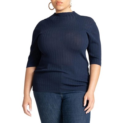 ELOQUII Sleek Funnel Neck Elbow Sleeve Sweater