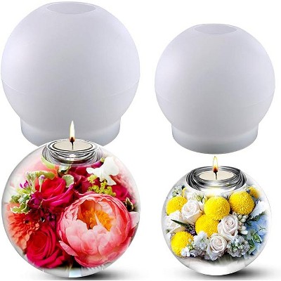 JDICTION 2-Pcs Sphere Silicone Molds - Large & Small Tealight Candle Holder Resin Molds for DIY Round Crystal Ball, Epoxy Casting & Table Decor Crafts