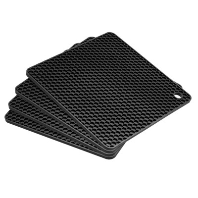 Unique Bargains Silicone Square Hot Pans Pads Heat Resistant Non-Slip Trivets 4 Pcs