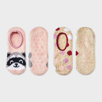 Women's Raccoon 2pk Cozy Liner Socks - Pink/Oatmeal 4-10