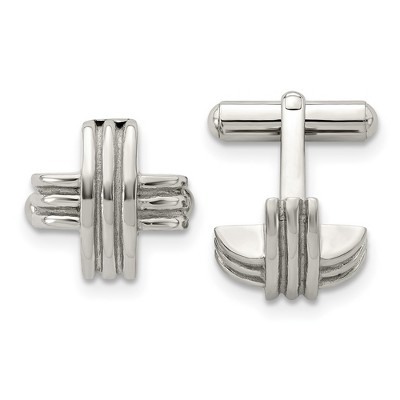 Black Bow Jewelry Stainless Steel Fancy X Convex Cuff Links, 16mm (5/8 Inch)