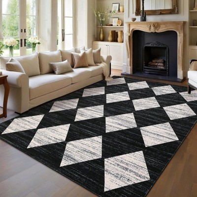 Modern Checkered Printed Rug，Low Pile Non Slip Washable, Stain Resistant Area Rug for Bedroom