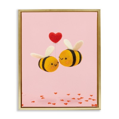 Stupell Industries Romantic Bumblebees Pink Hearts Black Framed Floater Canvas Wall Art