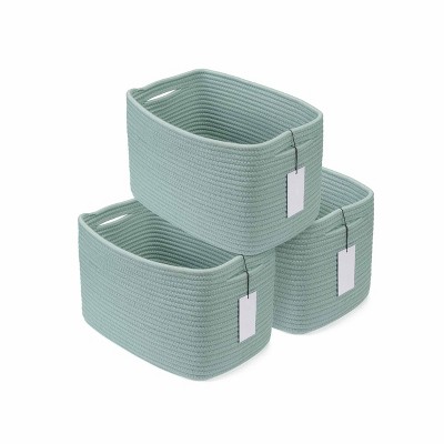 Aoibox Cotton Rope Storage Basket Set Woven Rectangle Decorative Organizer Bins for Clothes Toys Books Towels 3 Pack Green