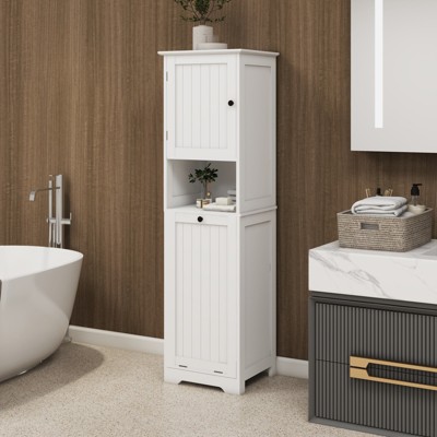 KWPZQEB Tilt-Out Laundry Sorter Cabinet, Standing Laundry Sorter Cabinet with Barn Door & Storage Shelf, Bathroom Cabinet for Bathroom, Laundry Room