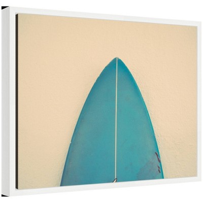 Kate & Laurel All Things Decor 20x16 Sylvie Abstract Coastal Teal Surfboard Framed Canvas by Saint and Sailor Studios White