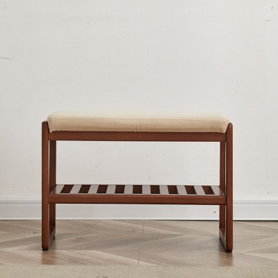 Kumasinova Solid Wood Shoe Rack Bench,Beech Shoe Bench with High-Resilience Cushion,300lb Capacity Entryway Bench with Storage for Hallway,Living Room