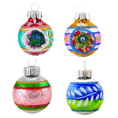 Christopher Radko 1.5 Inch Cc Reflectors & Rounds Christmas Tree Ornament Set , Shiny Brite Vintage Style (4PC)