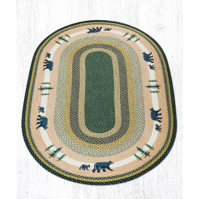 Earth Rugs Bear Timbers Oval Patch Rug 3'x5' – Rustic Lodge-Style Jute Tread with Cabin-Themed Wildlife Design