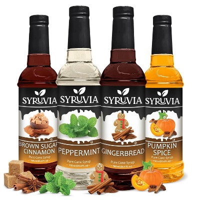 Syruvia Variety Pack - Peppermint, Gingerbread, Pumpkin Spice & Brown Sugar Cinnamon Syrup 25.4 Fl oz (4-Pack)