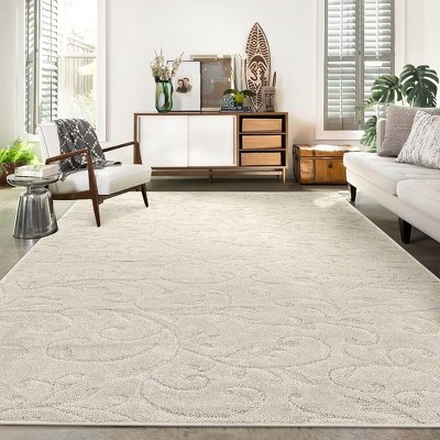 5 x8 Ultra Soft Shag Rug Non-Slip, Modern Floral Plush Carpet Non-Shedding & Easy Clean, Thick Fluffy Area Rug for Living Room Bedroom Nursery,Beige