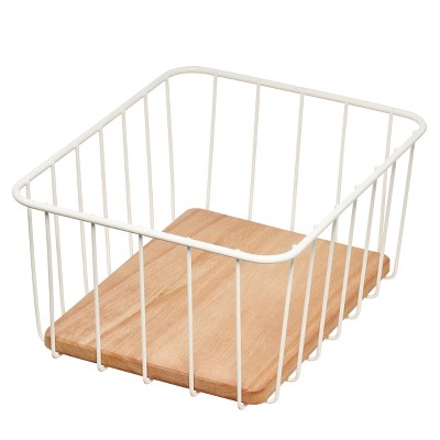 iDESIGN Wire and Paulownia Wood Kitchen Pantry and Cabinet Organizer Bin: Multicolored Storage, Wood & Metal, 10"x8"x5"