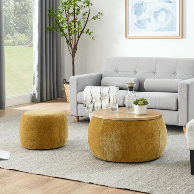 ACEPANO 2 in 1 Round Storage Ottoman with Small Seat For Entryway, Living Room & Bedroom-Dark Yellow