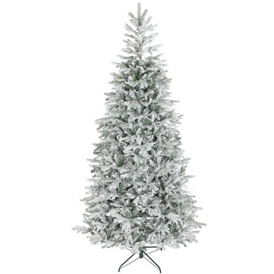 HOMCOM 9 ft Artificial Frosted Christmas Tree with Realistic Branches, Wide Full Spruce Holiday Decor, Hinged Xmas Tree, Easy Assembly
