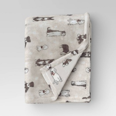 Novelty Recycled Printed Dogs Plush Throw Blanket Beige