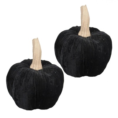 SEVOBAL Party Decorations and Accessories Set of 2 Black Velvet Pumpkins with Soft Stretch Functional decor for Holiday Decor, Black, 7"*10.2"*10.23"