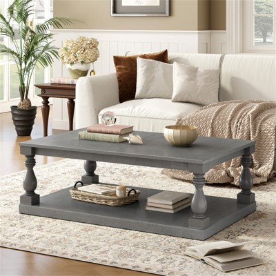 RISOKEYS Vintage Coffee Table - Farmhouse Rectangle Table with Artistic Vase Column Legs Pine Veneer Coffee Table for Living Room & Study Room