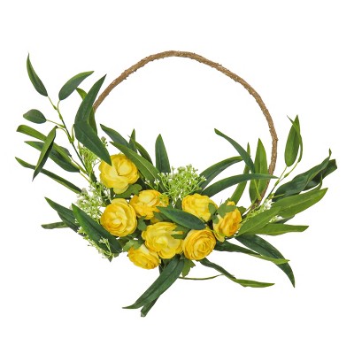16" Artificial Buttercups and Baby's Breath Hoop Wreath - National Tree Company