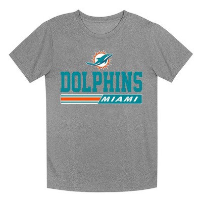 NFL Miami Dolphins Boys' Gray Heather Short Sleeve Poly T-Shirt