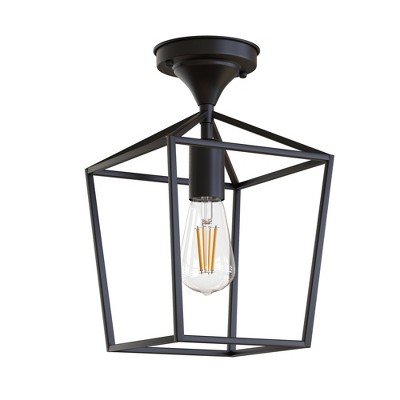 DORESshop 7 in. 1-Light Black Modern Industrial Lantern Semi Flush Mount Ceiling Light