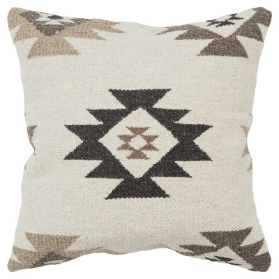22"x22" Oversize Geometric Square Throw Pillow Cover - Rizzy Home: Wool Woven, Hidden Zipper, Couch Accessory