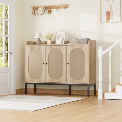 Shoe Cabinet with 3 Rattan Doors, 7-Tier Shoe Storage Cabinet with Adjustable Shelves, Freestanding Shoe Storage Organizer for Entryway, Natural