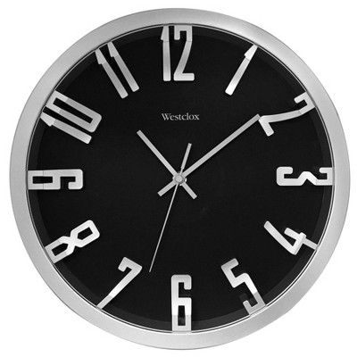 12" Wall Clock with Raised Numbers Silver - Westclox: Modern Arabic Numerals, Indoor Use, Analog Display