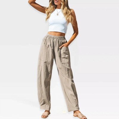 Womens Linen Pants for Summer Drastring Casual Lounge Pants Beach Trousers Summer Everyday Outfits Yoga Pants