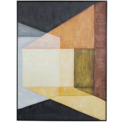 39" x 30" Canvas Abstract Colorblock Shape Framed Wall Art with Black Frame - Olivia & May