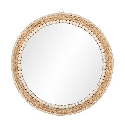 Aoibox Boho Round Hanging Wall Mirror Decorative Rattan Circle Mirror for Farmhouse, Living Room, Bedroom, Entryway, Bathroom