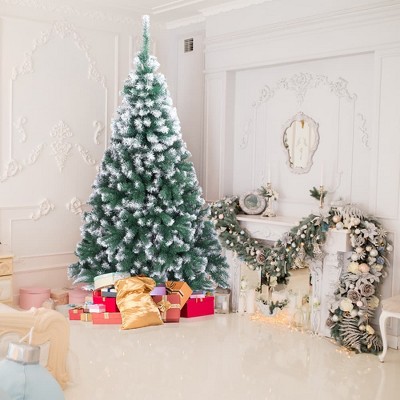 Angel Sar 7ft Unlit Spray White Christmas Tree with 1349 Branches, Realistic PVC Artificial Holiday Tree with Metal Base, Green