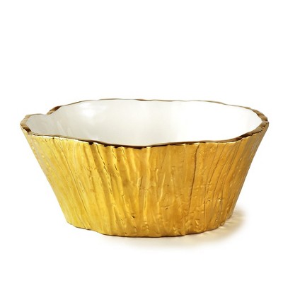 Jiallo Botanic Collection Titanium Porcelain tree bark bowl 10.5" Gold