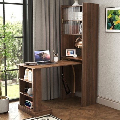 PAGED L-Shaped Corner Desk with Hutch, Modern Home Office Computer Desk with Drawers & Bookshelf for Living Room, 2-in-1 L-Shaped Design