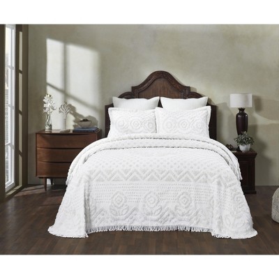 Heirloom 100% Cotton Soft & Breathable Chenille Tufted Lightweight Medallion Design Bedspread and Sham Sets, All-Season, Machine Washable
