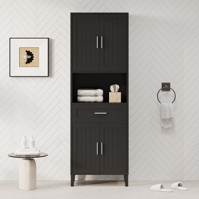 Whisen 70.9” Multifunctional Water-Resistant Tall Bathroom Storage Cabinet with Adjustable Shelves, Soft-Close Doors