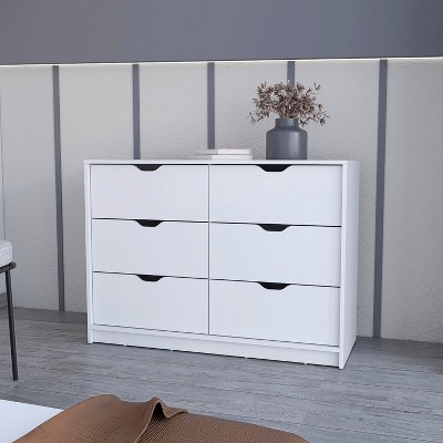 Kumasinova Double Column Dresser with 6 Drawers,Modern Tall Chest of Drawers,Wood Finish Storage Dresser for Bedroom&Entryway