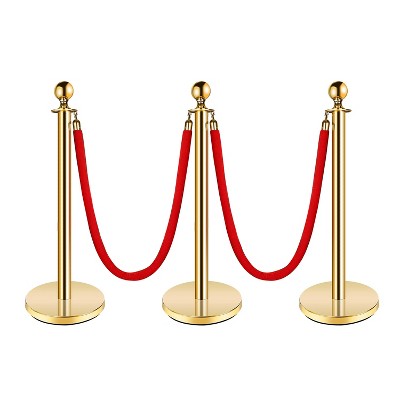 Stanchion Post with Velvet Rope, VIP Stanchion Queue Pole Barrier Posts, Red Carpet Stanchion Set