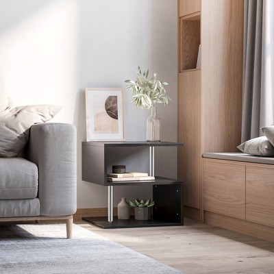 CIPACHO 20" Modern End Table, Accent Side Table, S-Shaped Coffee Table with Storage Shelf and Steel Poles, Black