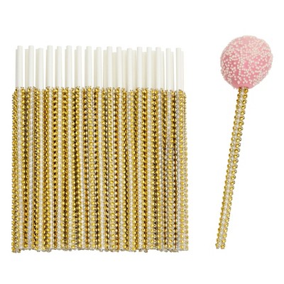 Sparkle and Bash 36 Pack Gold Rhinestone 6 Inch Cake Pop Sticks for Caramel Apple, Lollipops, Treats, 6 in