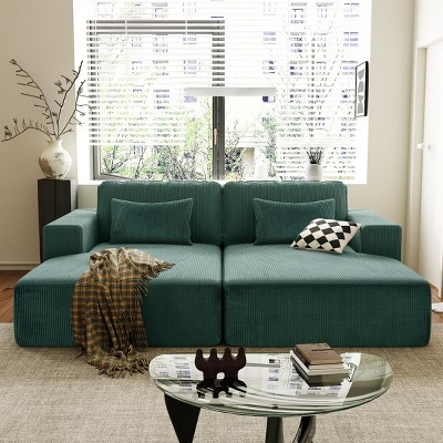 Double Sofa Bed with Split Lounger Design,High-Density Sponge and Pocket Spring Support,2 Piece Modular Sofa for Small Spaces-Coolbibila