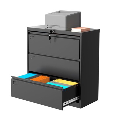 Lock Lateral 3 Drawer File Cabinets - Metal Filing Storage Vertical Cabinets for Home Office Furniture Organization Hanging Letter/Legal/F4/A4