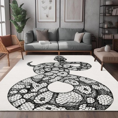 GAOMON Modern Snake Pattern Area Rug Washable Rug Low Pile Non-Slip Backing Carpet, Black/White