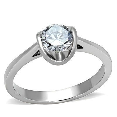 Slickblue Women's Polished Stainless Steel Ring with 6mm Round Clear CZ, Solitaire Style, Lightweight, size 5–10