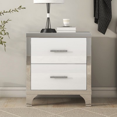 Modern Nightstand with with 2 Drawers, High Gloss Finish, MDF Frame with Metal Legs, Elegant Bedroom Side Table-The Pop Home