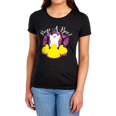 Peep A Boo Ghost Halloween Women's T-Shirt Black